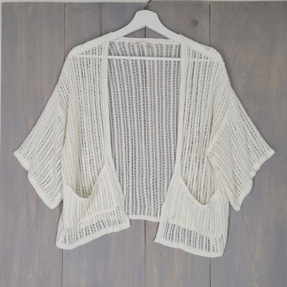 Adora Open Knit Cardigan Womens One Size Cream Pointelle Kimono Sleeve Shrug